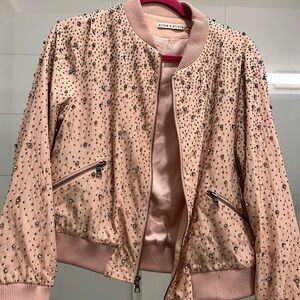 Alice + Olivia Silk Crystal Beaded Bomber Jacket